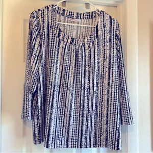 Allison Daley Large L Black White Silver Blouse Top